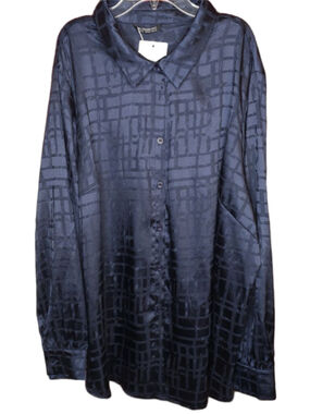 BloomChic Plus Size 22/24 Black Abstract Button Up Blouse NWT Flowy Top